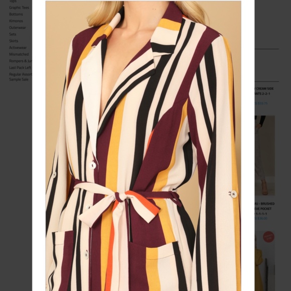 NWT Women's 2pc Stripe Collared Button Down Tie Waist Wide Leg Matching Suit - Picture 3 of 4